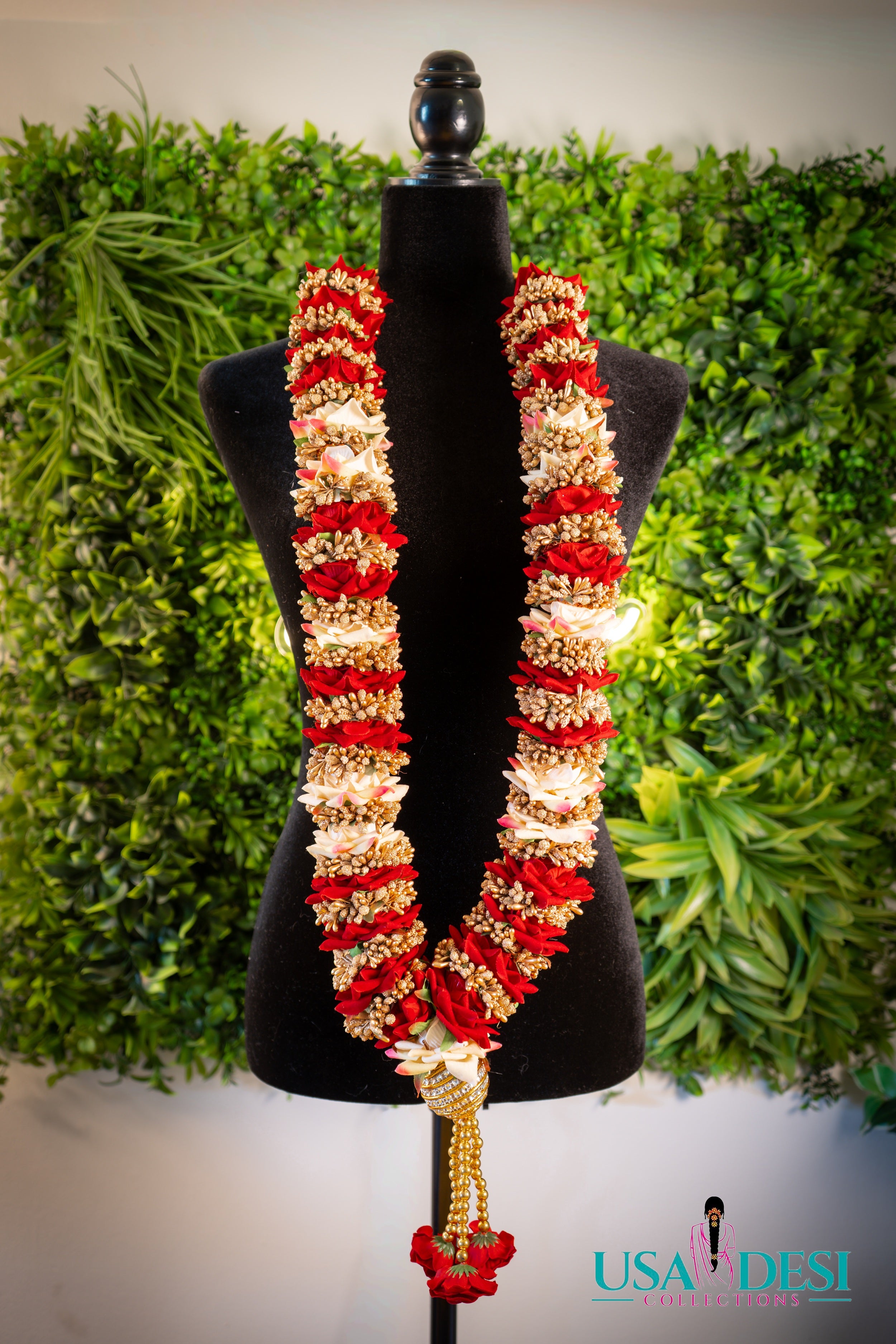 Artificial Peony Garland (Red and Gold)