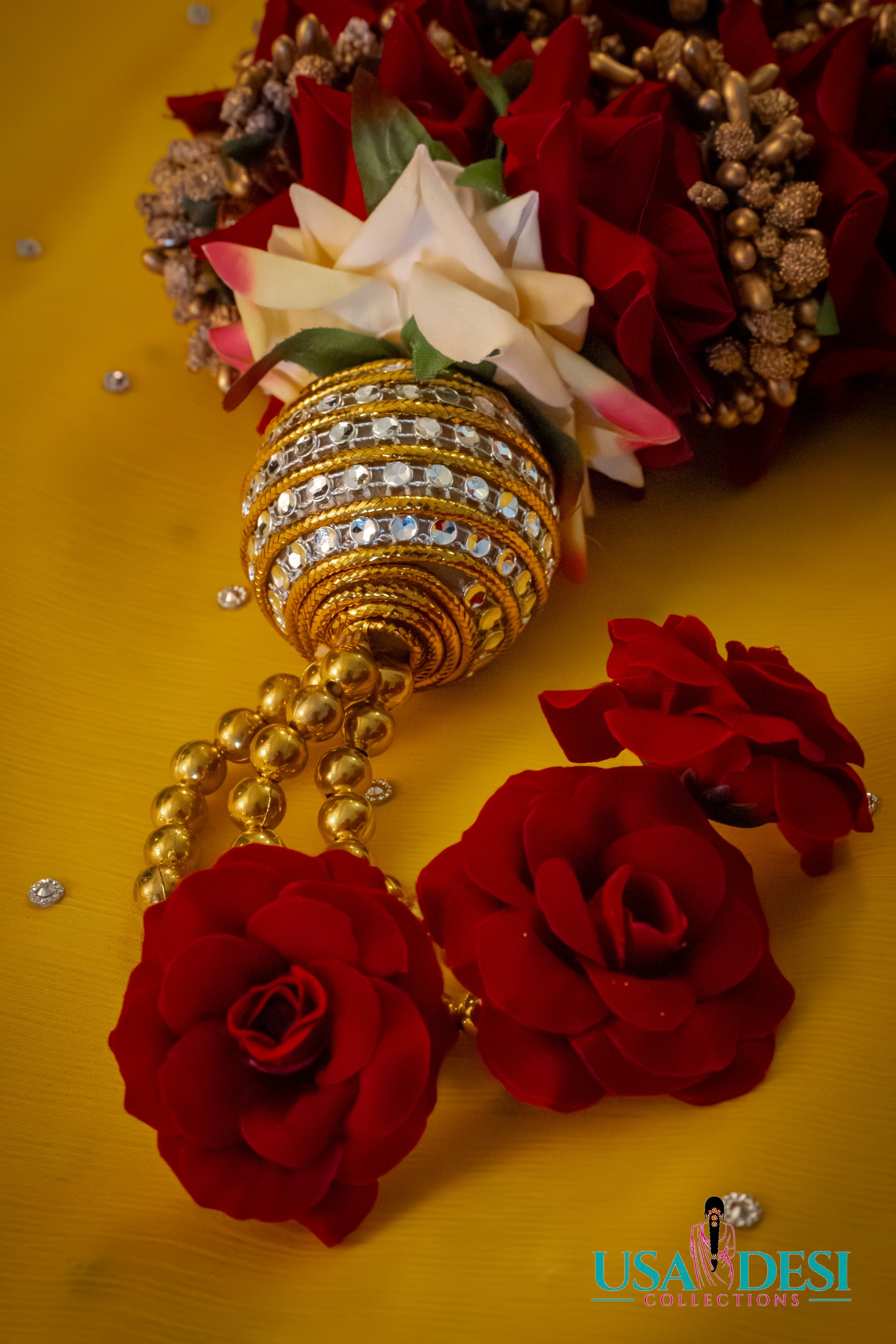 Artificial Peony Garland (Red and Gold)