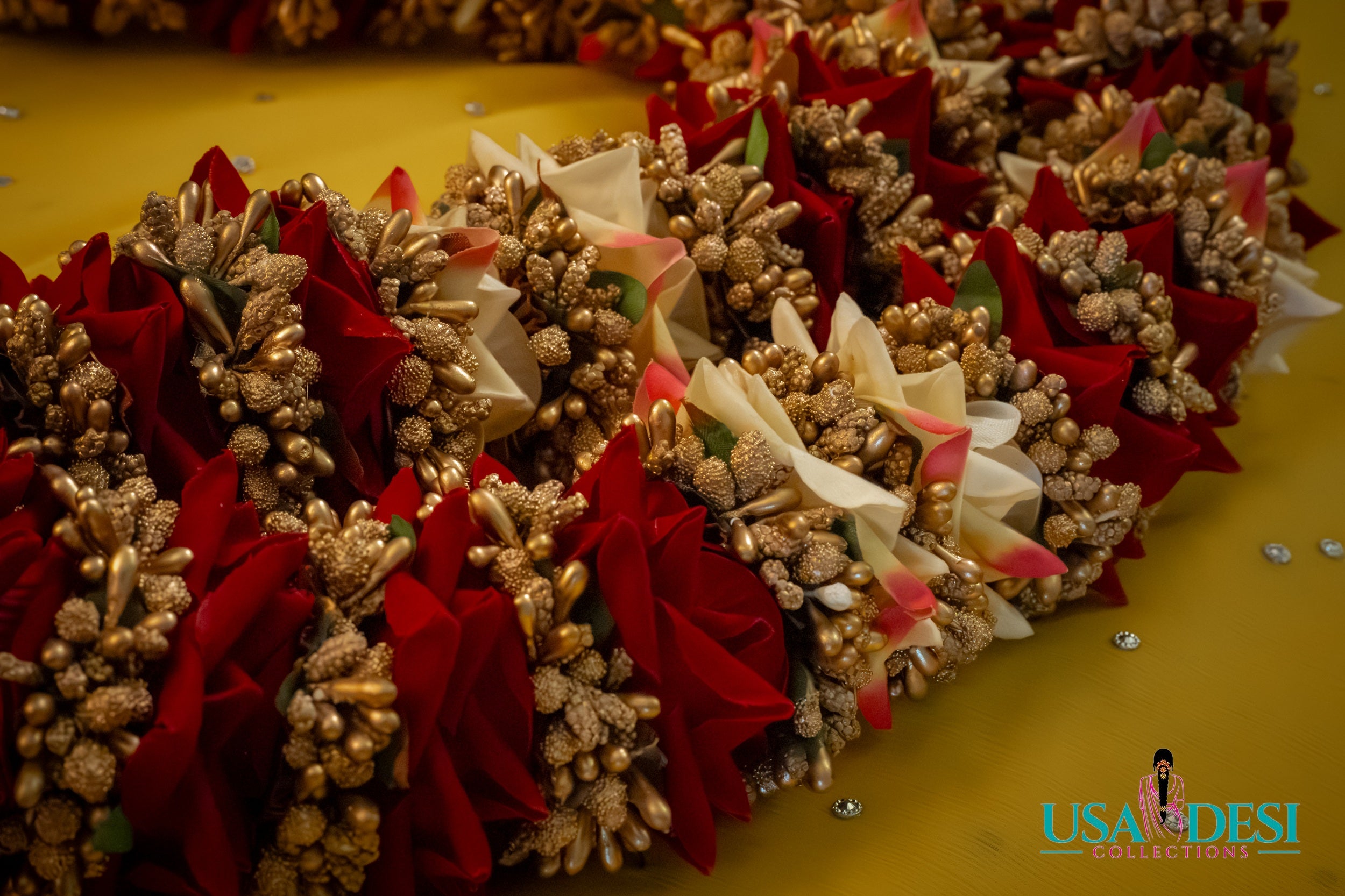 Artificial Peony Garland (Red and Gold)