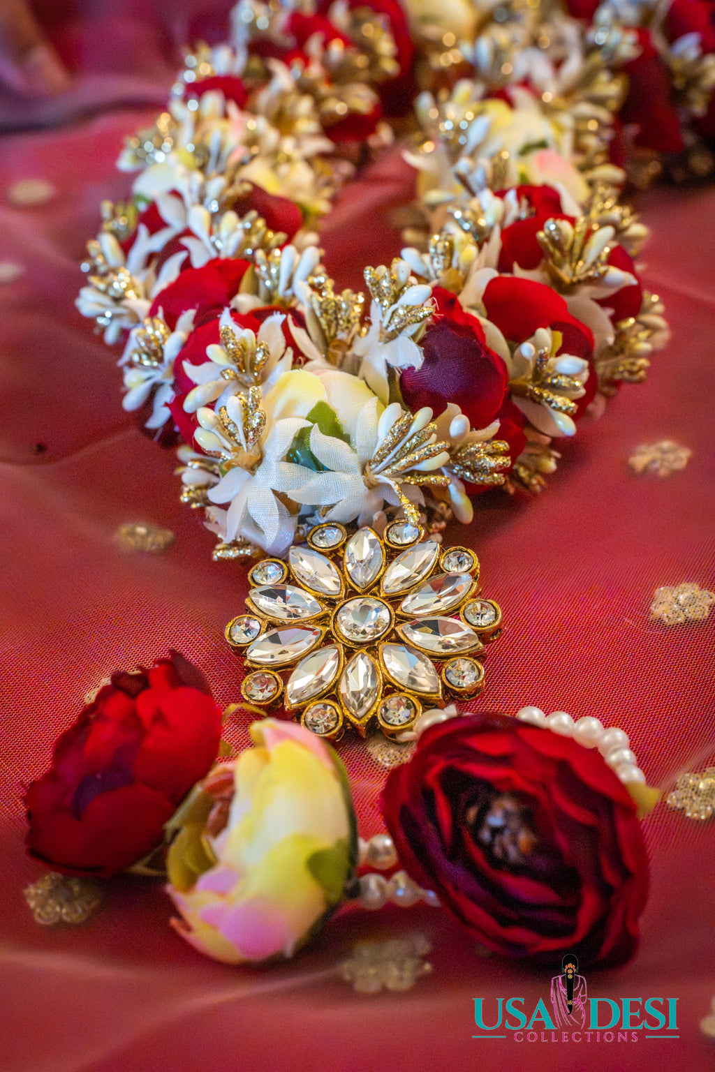 Artificial Peony Garland ( Gold and Red)