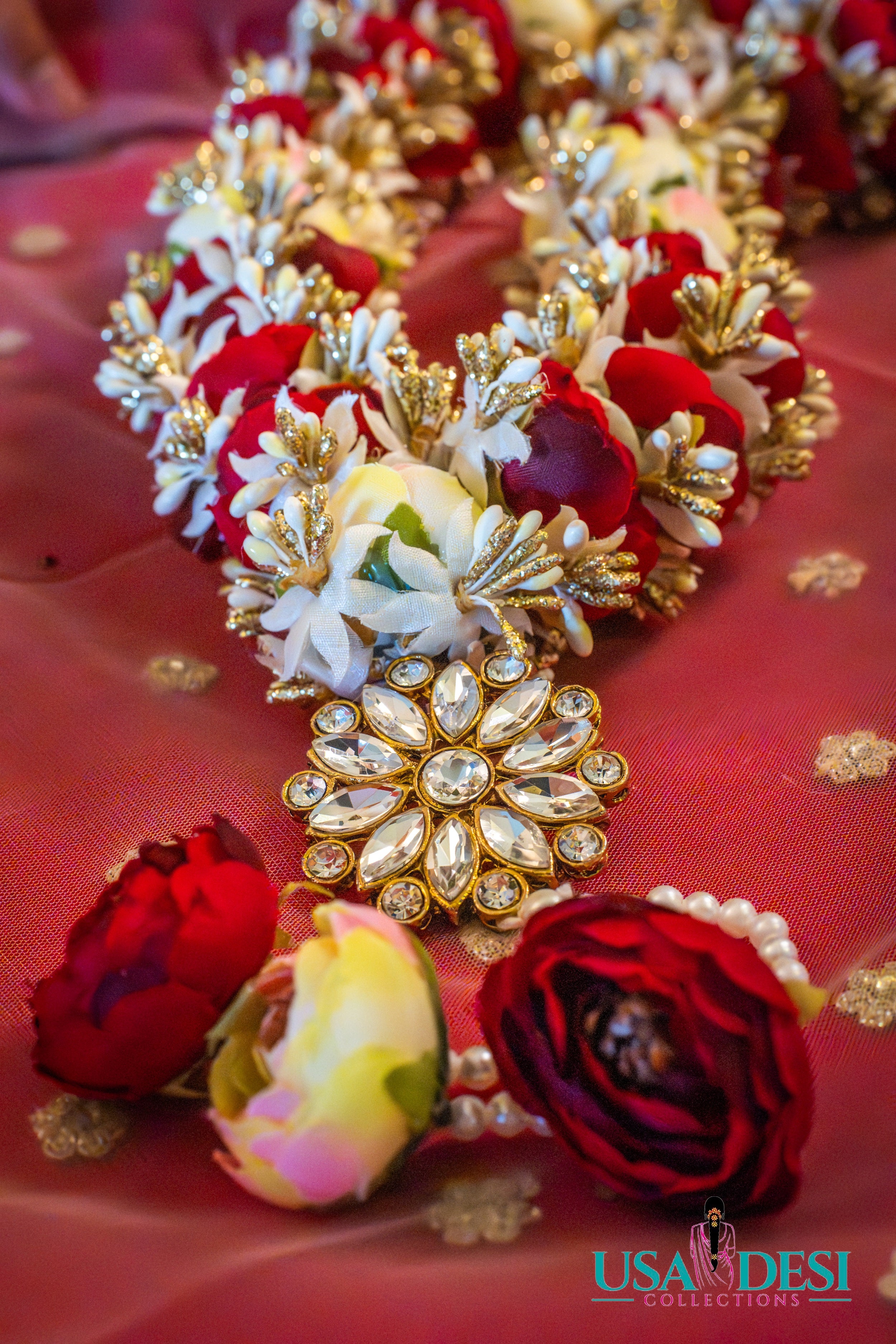 Artificial Peony Garland ( Gold and Red)