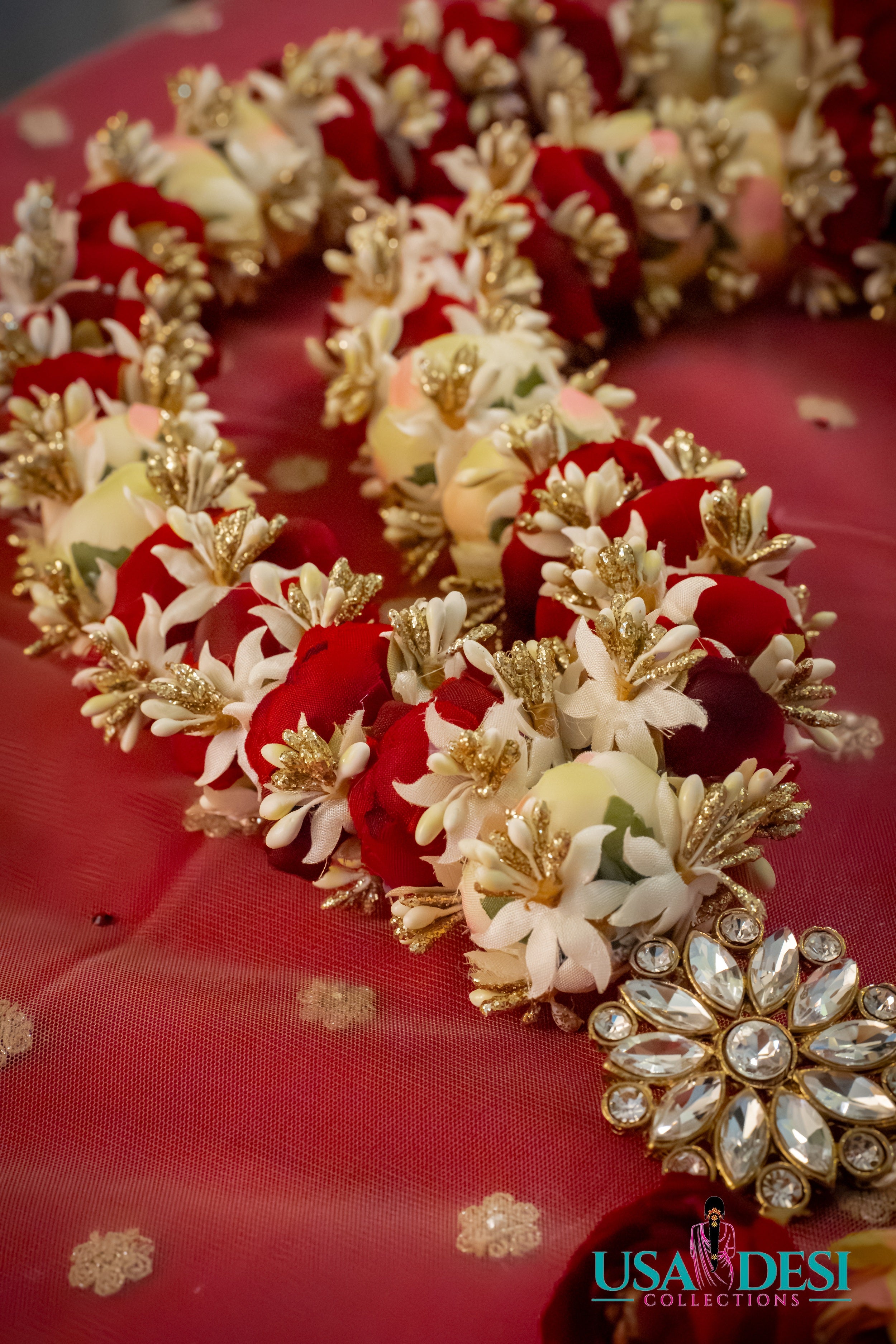 Artificial Peony Garland ( Gold and Red)